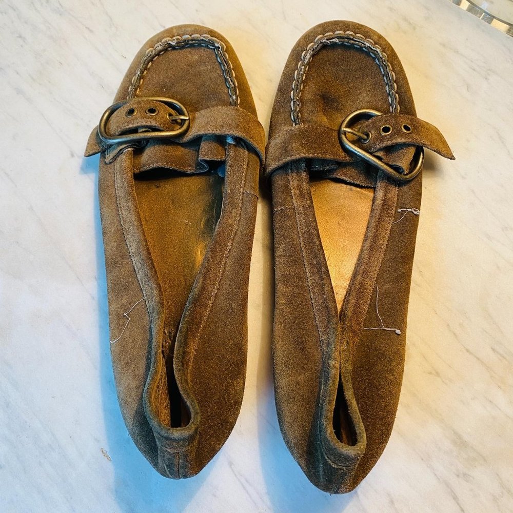 Me Too Women's Suede Leather Buckle Slip On Loafers Flat Shoes Brown Size 9M‎